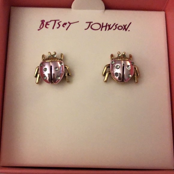 Betsey Johnson Gold Tone & Pastel Purple Ladybug Stud Earrings Crystal Accents - Picture 3 of 12